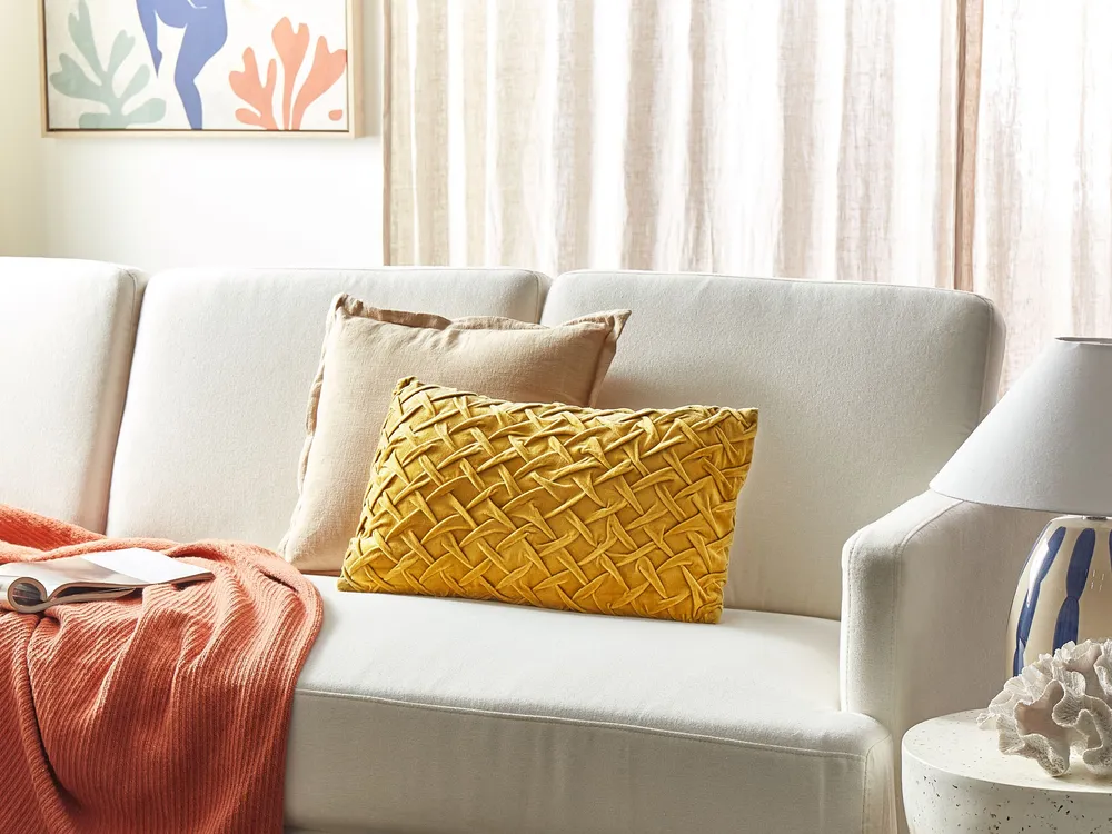 Velvet Pleated Cushion 30 x 50 cm Yellow CHOISYA