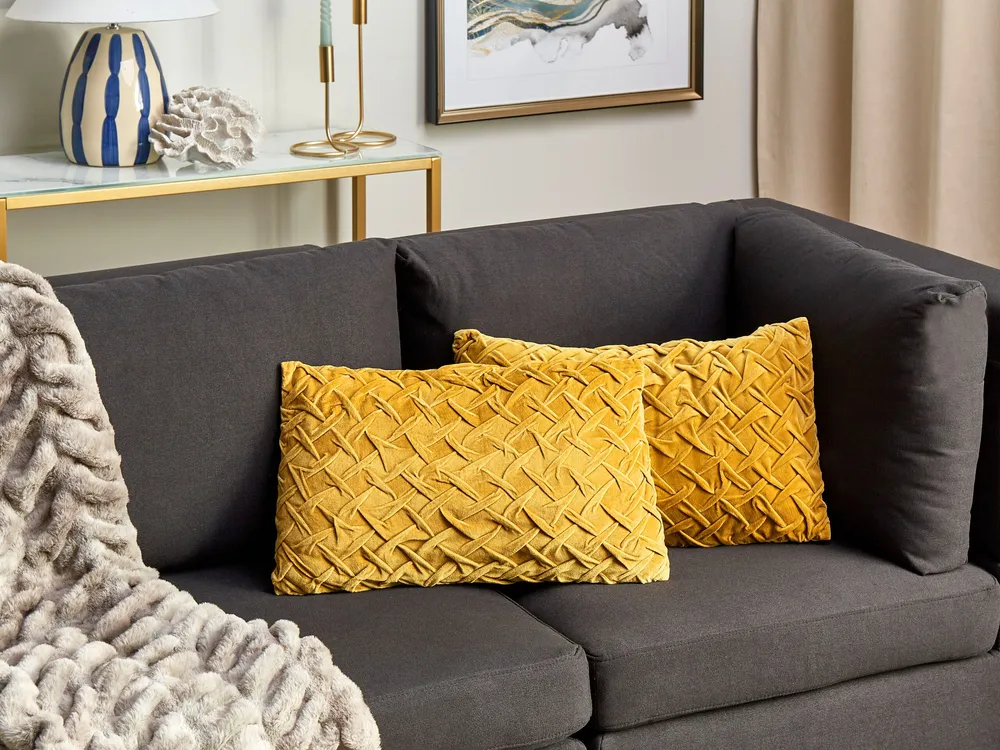 Velvet Pleated Cushion 30 x 50 cm Yellow CHOISYA