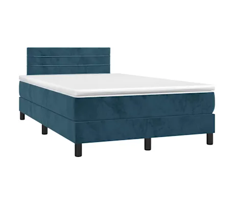 Cama box spring colchão LED 120x190cm couro artif. azul-escuro