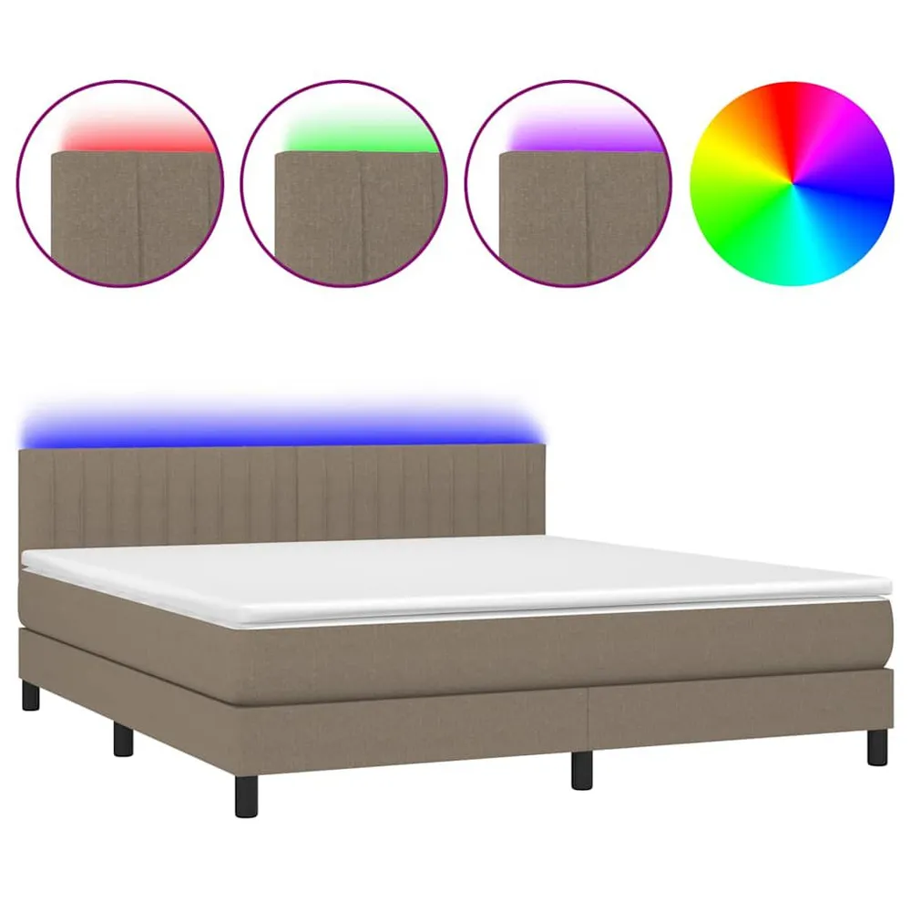 Cama box spring colchão/LED 160x200 cm tecido cinza-acastanhado