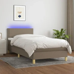 Cama box spring + colchão/LED 90x190cm tecido cinza-acastanhado