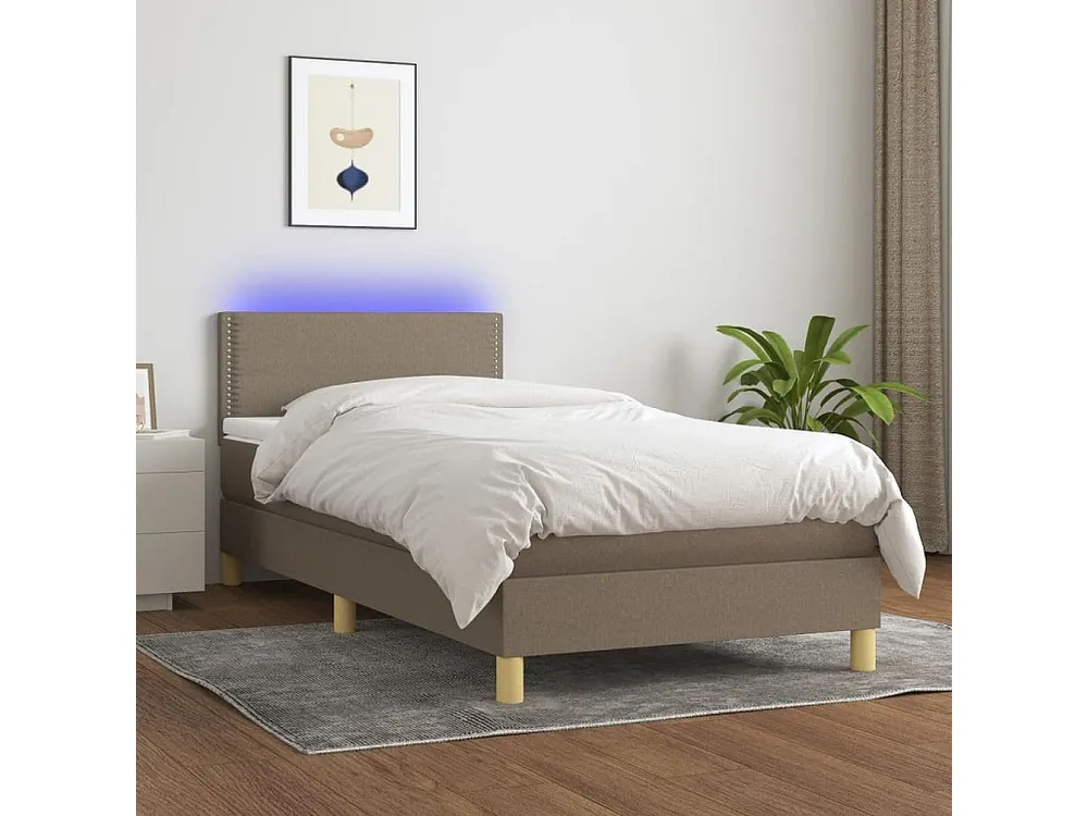 Cama box spring + colchão/LED 90x190cm tecido cinza-acastanhado