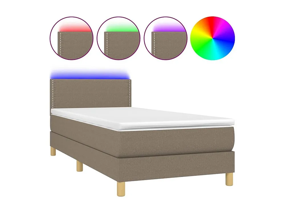 Cama box spring + colchão/LED 90x190cm tecido cinza-acastanhado