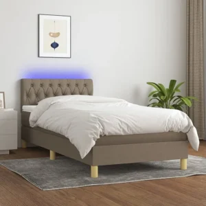 Cama box spring + colchão/LED 90x190cm tecido cinza-acastanhado