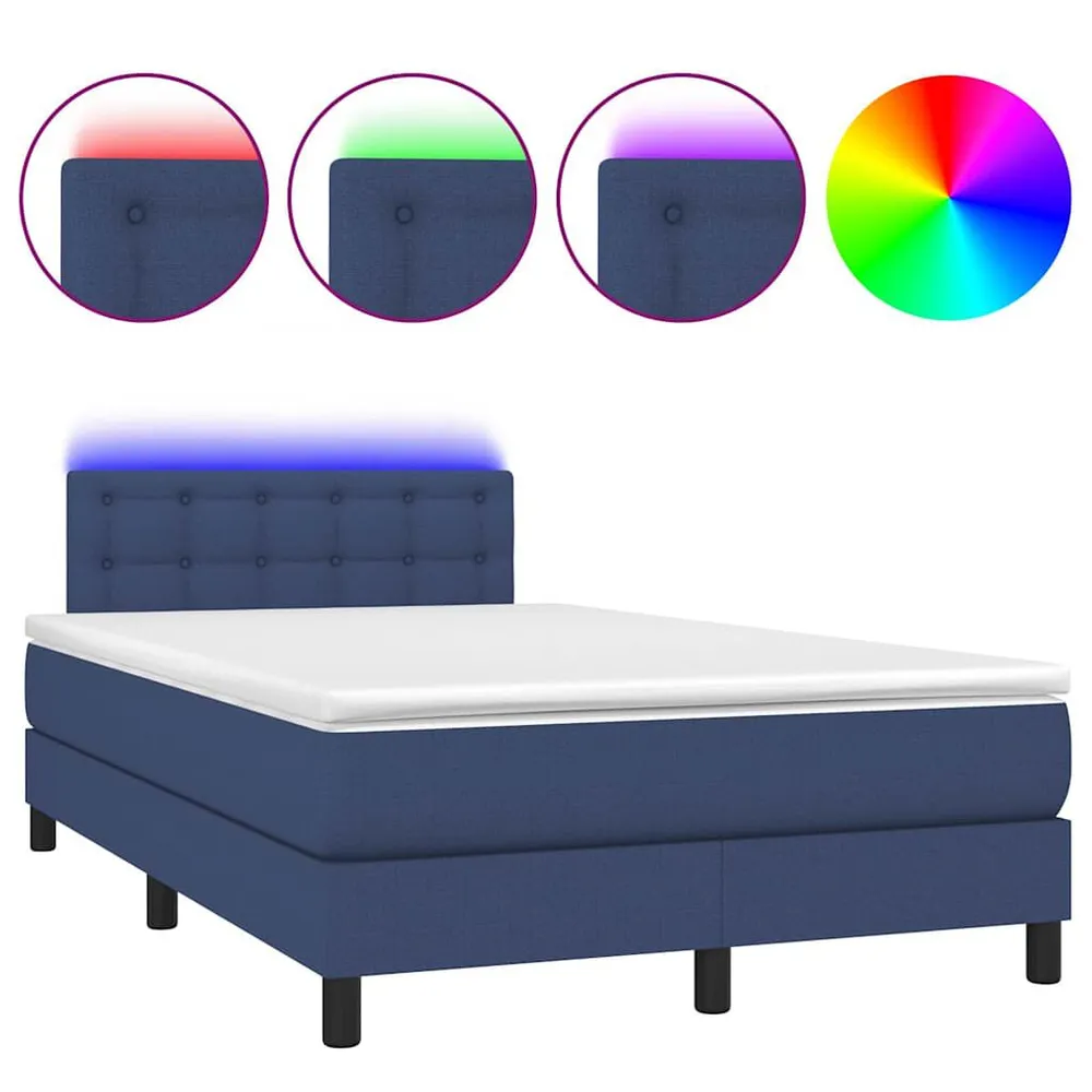 Cama box spring com colchão e LED 120x200 cm tecido azul