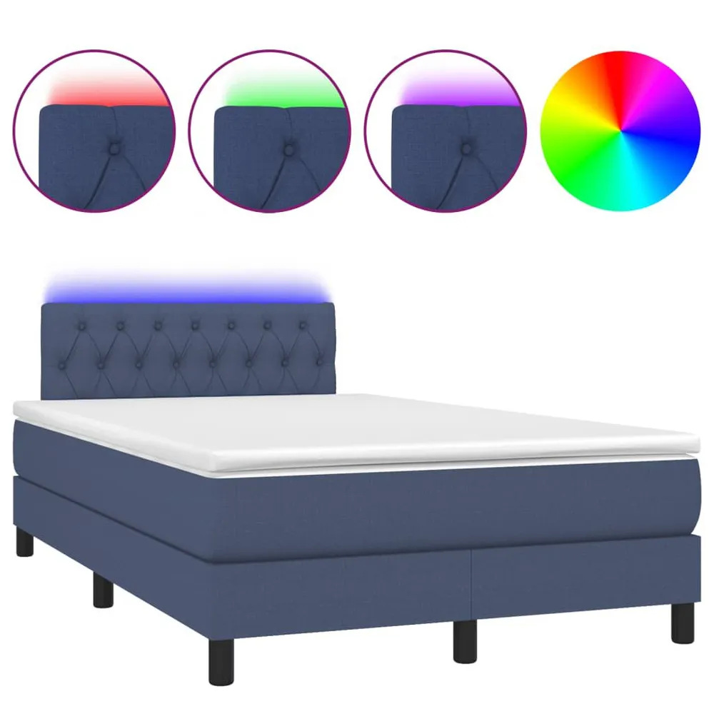Cama box spring com colchão e LED 120x190 cm tecido azul