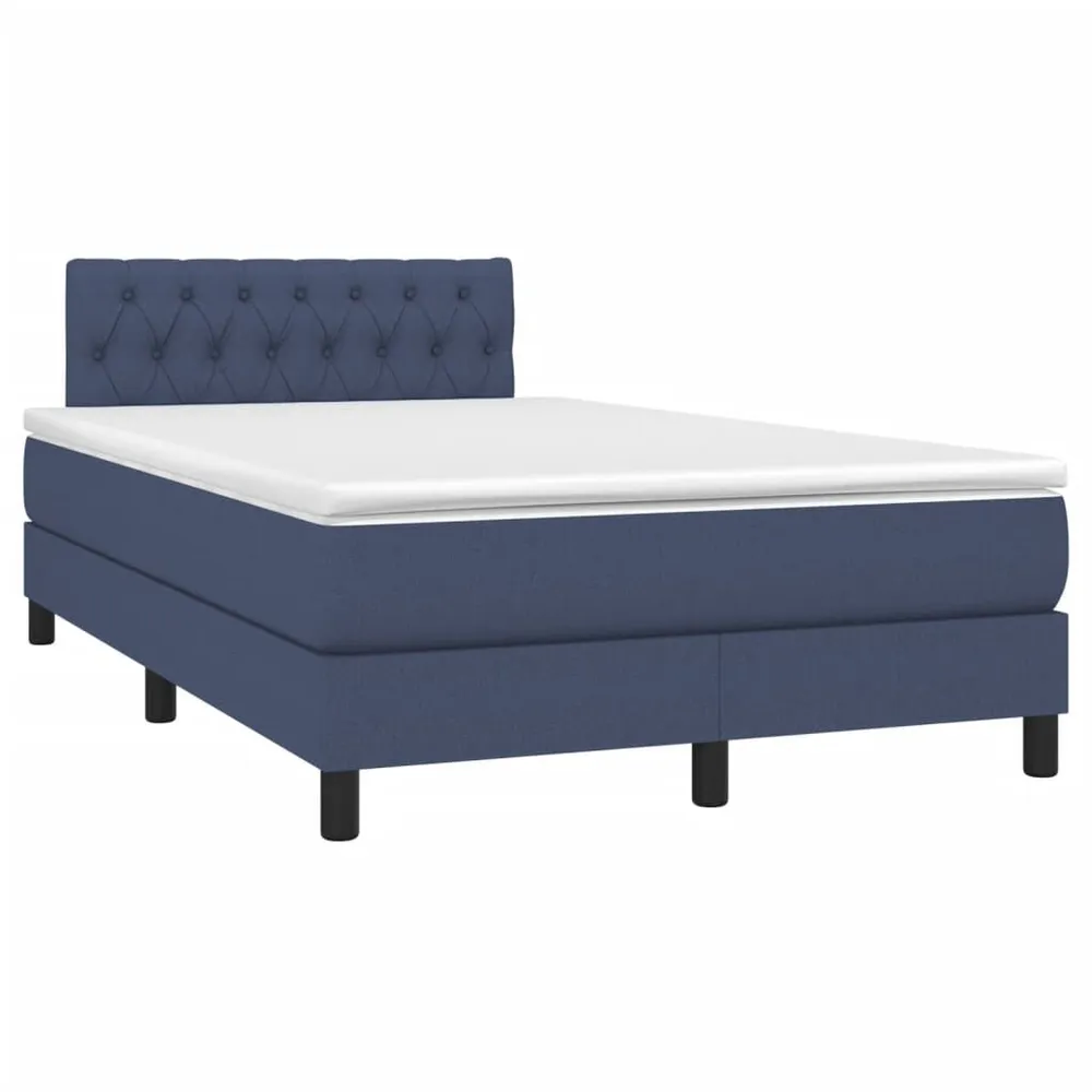 Cama box spring com colchão e LED 120x190 cm tecido azul