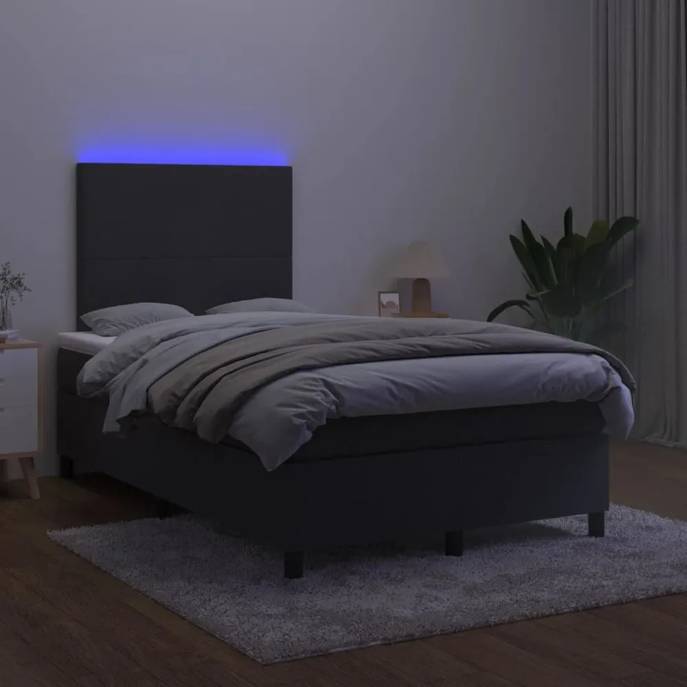 Cama box spring com colchão e LED 120x190 cm couro artif. preto