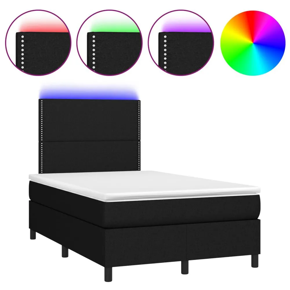 Cama box spring com colchão e LED 120x190 cm tecido preto