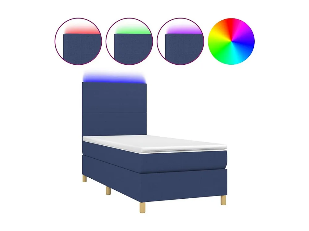 Cama box spring com colchão e LED 90x190 cm tecido azul