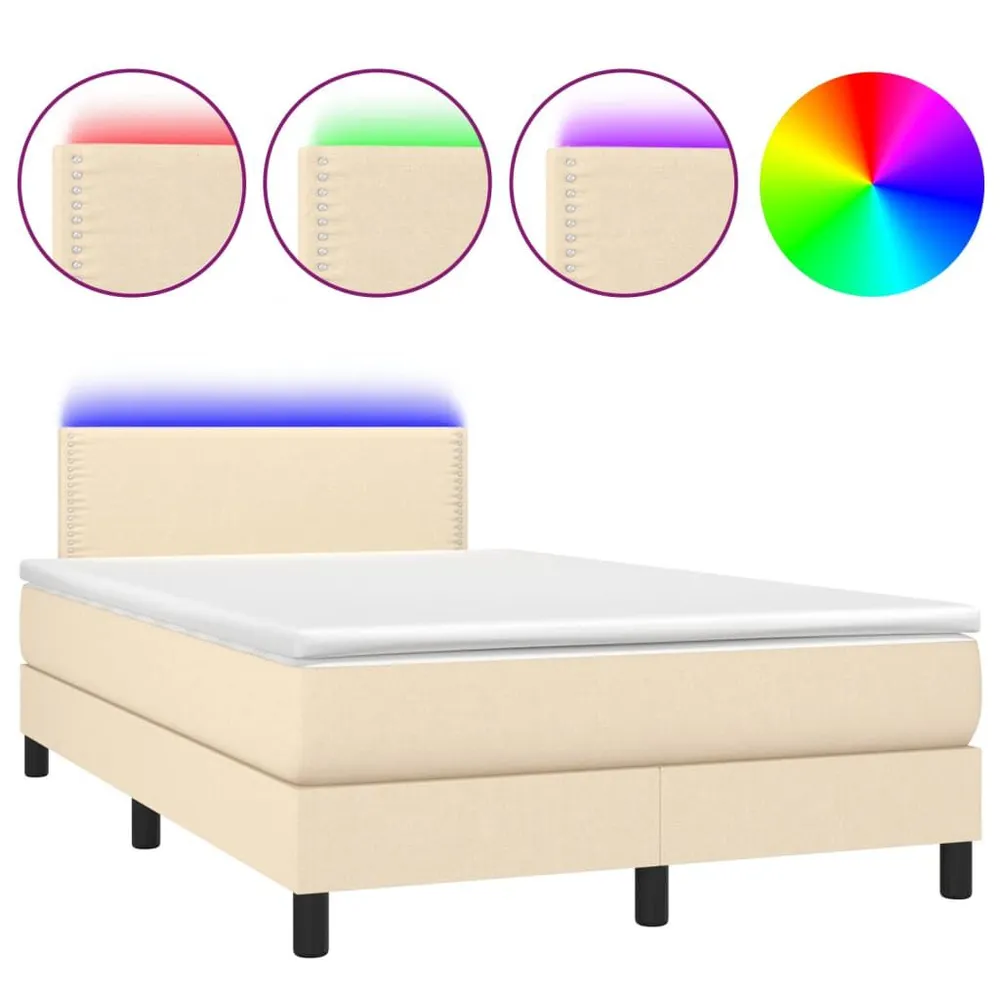 Cama box spring com colchão e LED 120x190 cm tecido cor creme