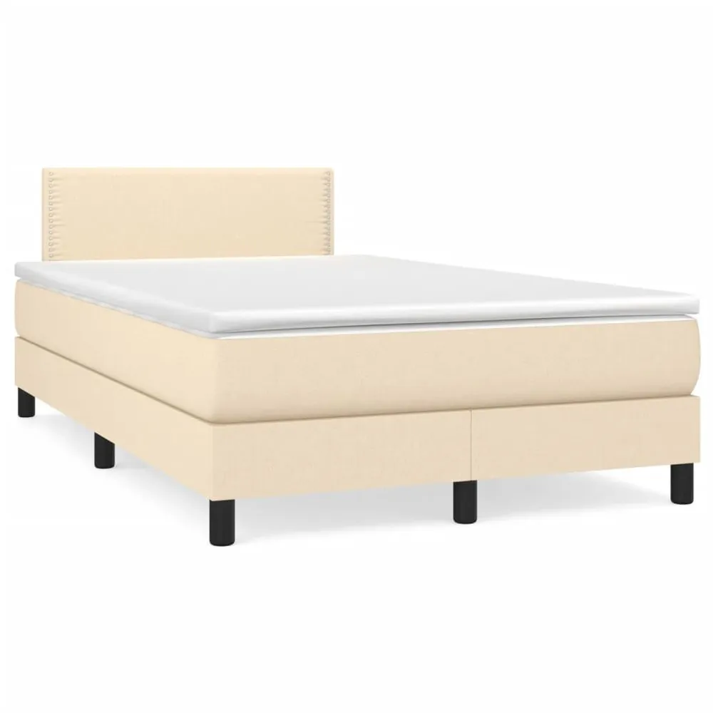 Cama box spring com colchão e LED 120x190 cm tecido cor creme