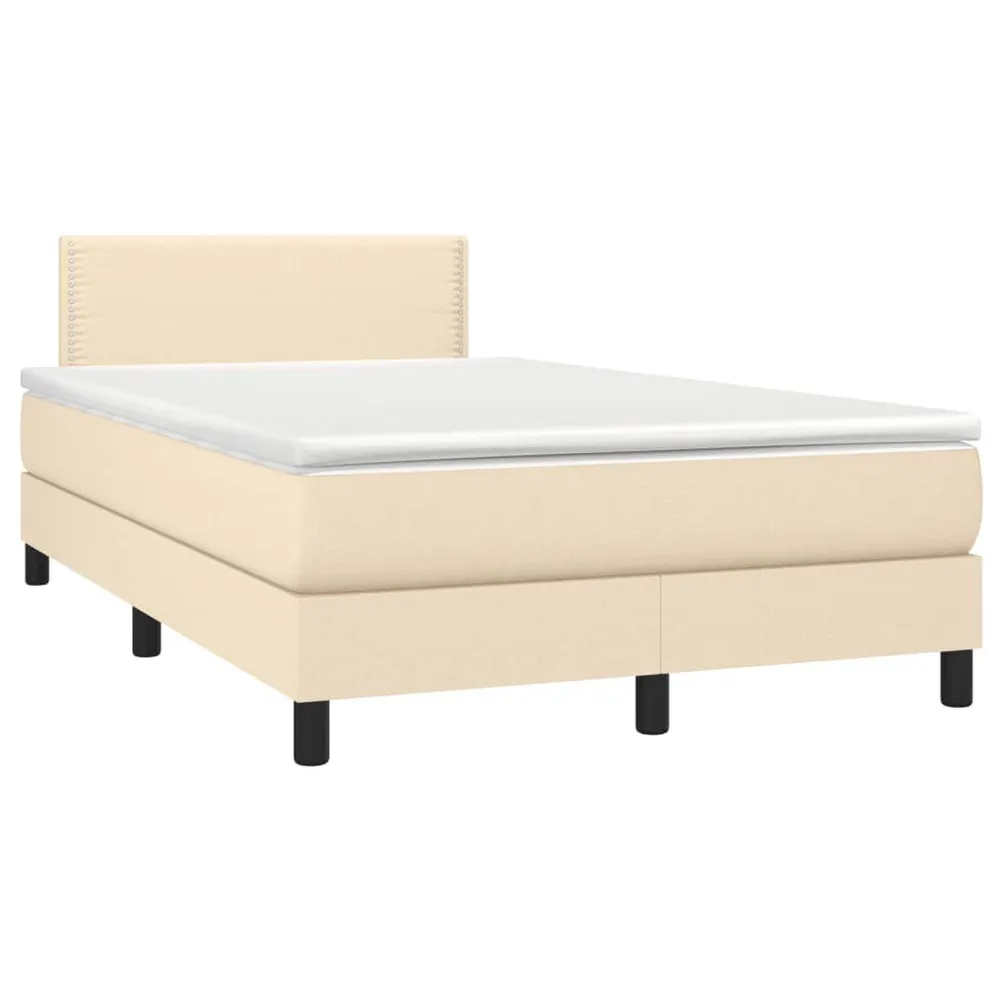 Cama box spring com colchão e LED 120x190 cm tecido cor creme