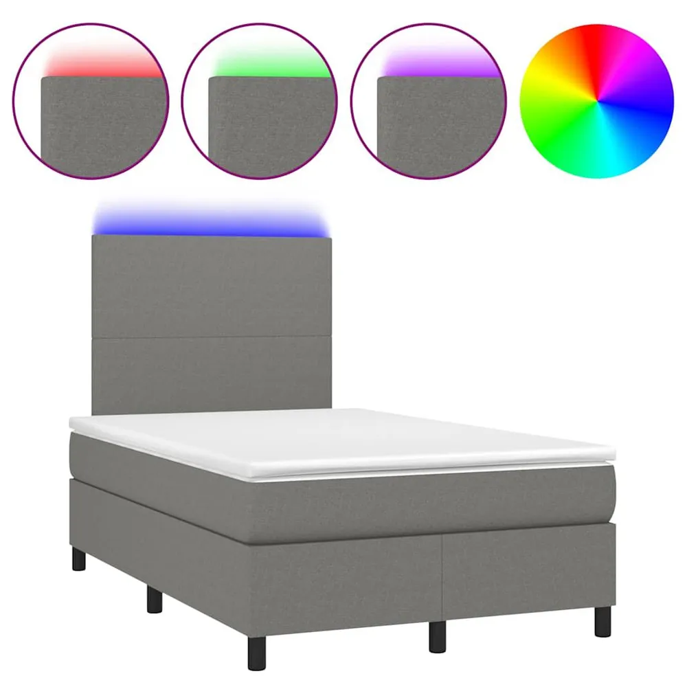 Cama box spring com colchão e LED 120x190 cm tecido cinza-escuro