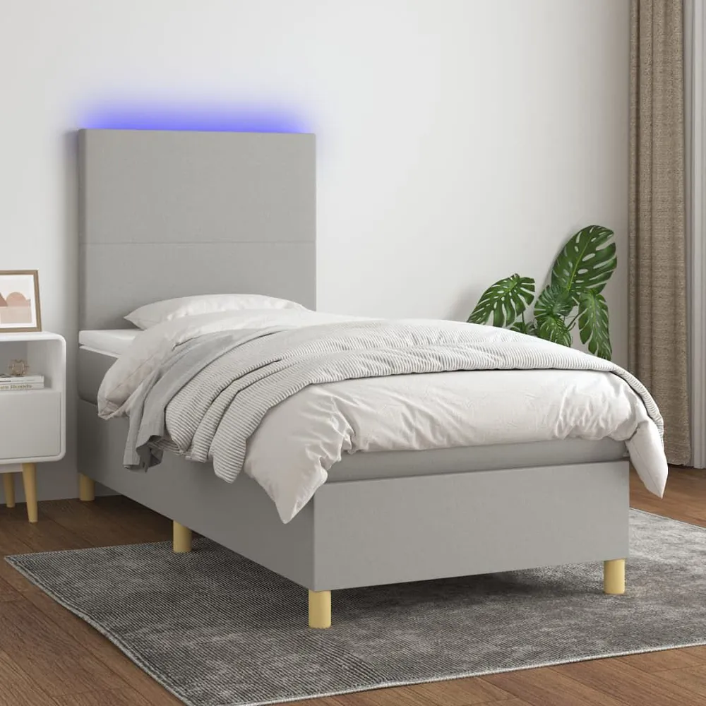 Cama box spring com colchão e LED 120x190 cm tecido preto