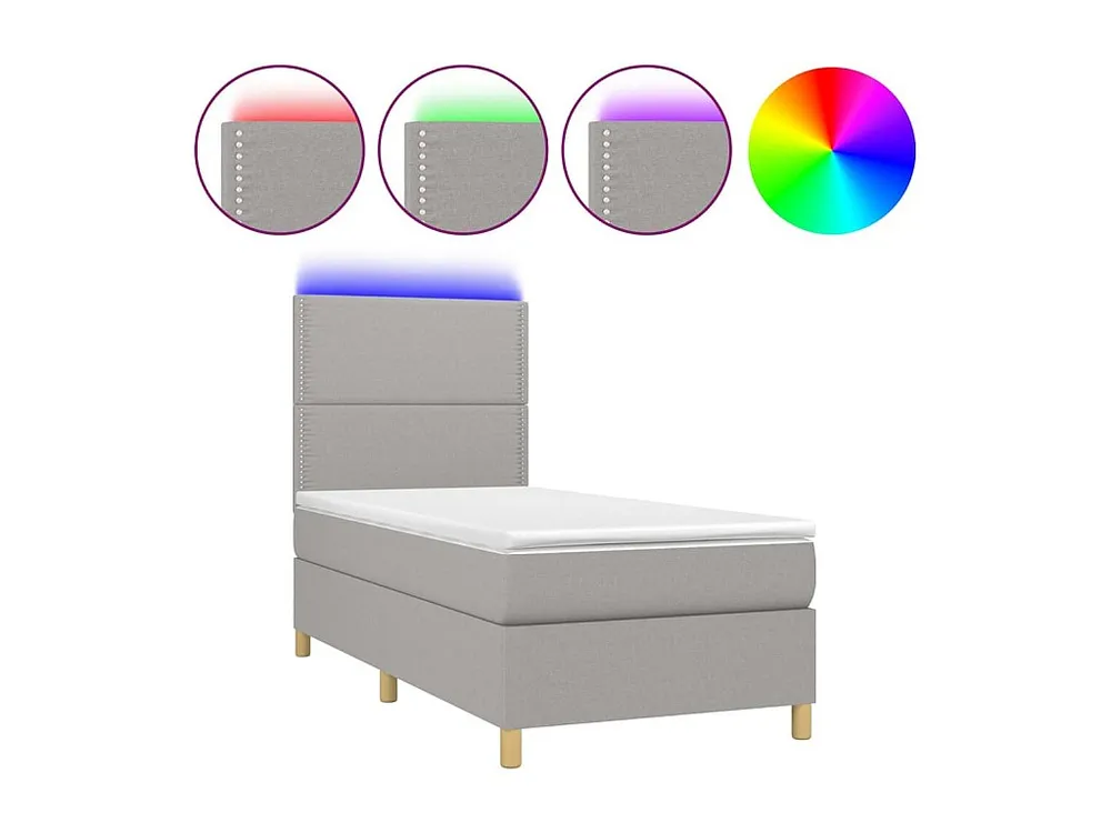 Cama box spring com colchão e LED 90x200 cm tecido cinza-claro