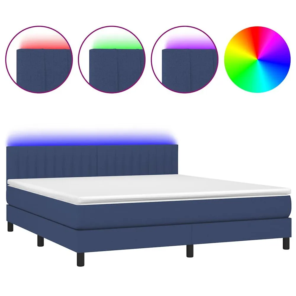 Cama box spring com colchão e LED 160x200 cm tecido azul