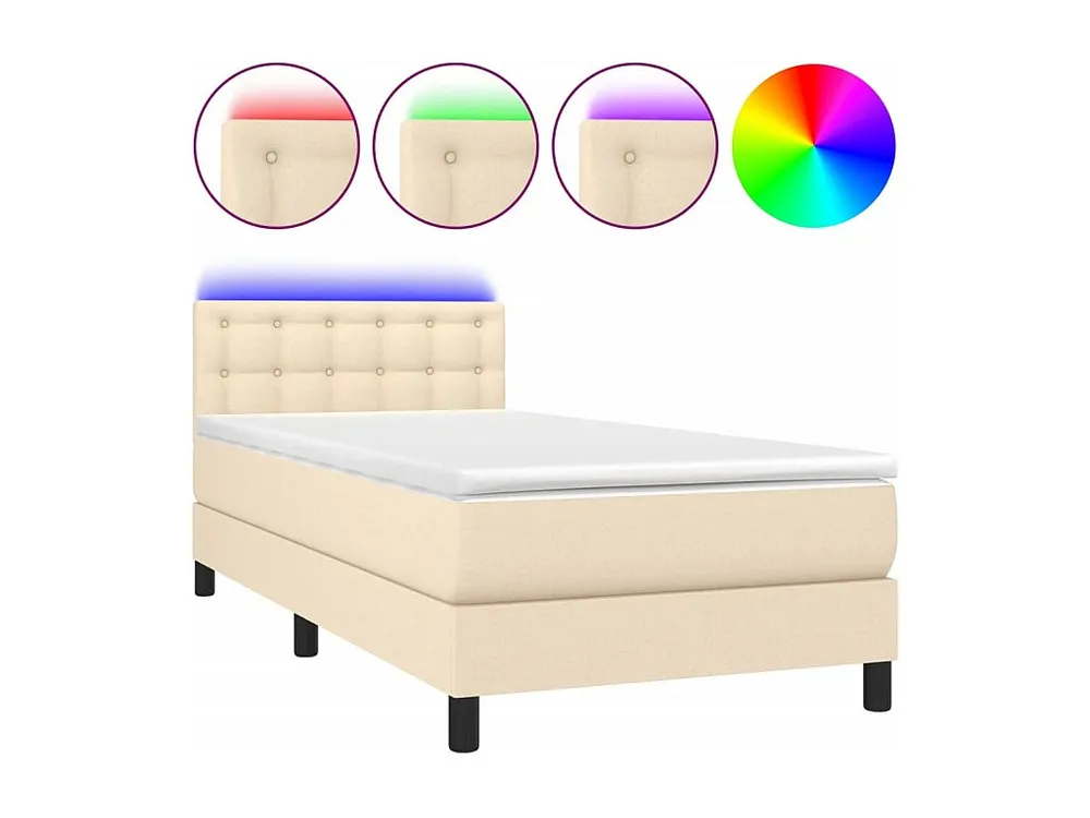 Cama box spring com colchão e LED 90x190 cm tecido cor creme
