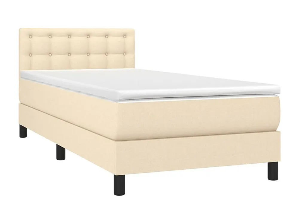 Cama box spring com colchão e LED 90x190 cm tecido cor creme
