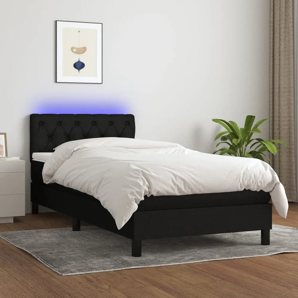 Cama box spring com colchão e LED 80x200 cm tecido preto