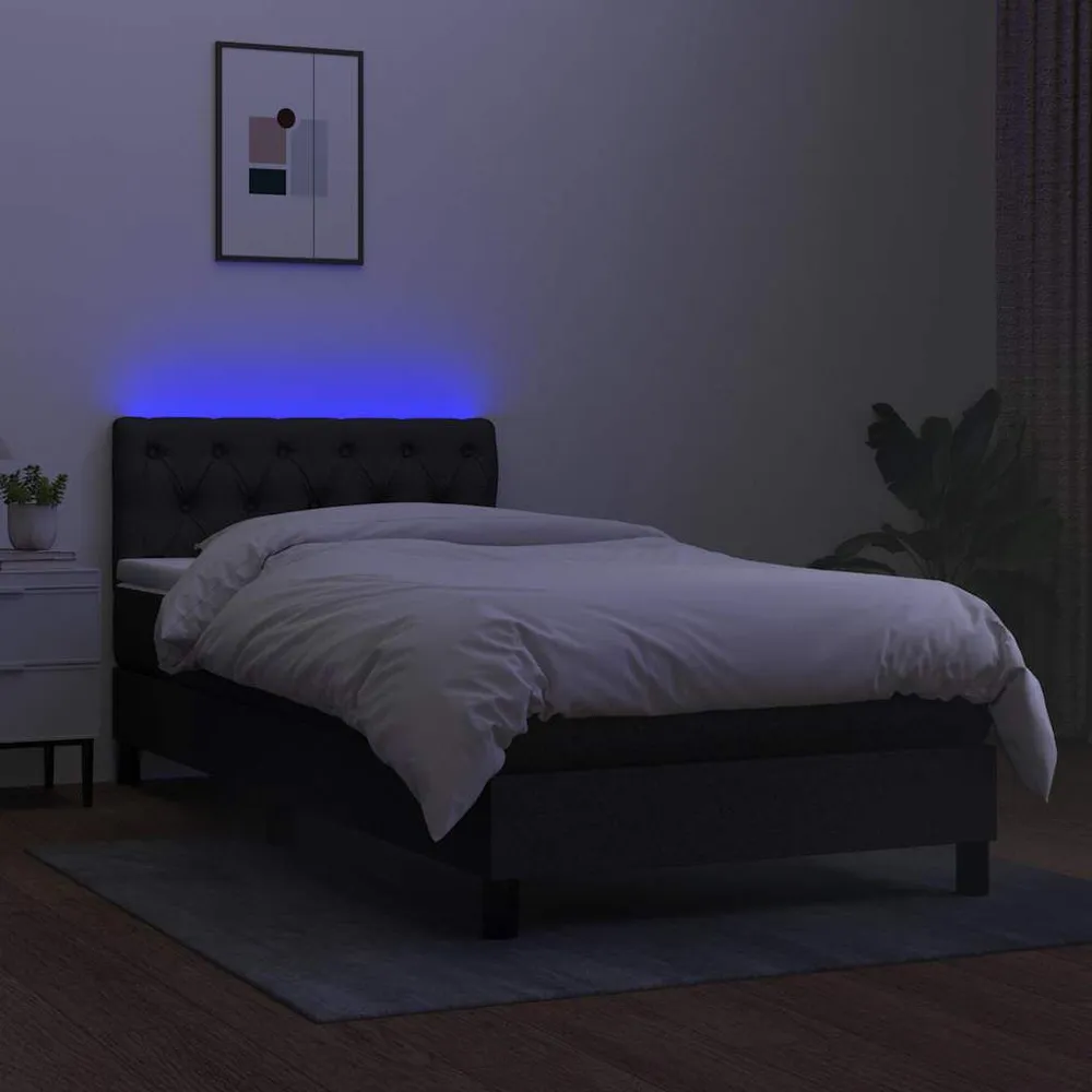 Cama box spring com colchão e LED 80x200 cm tecido preto
