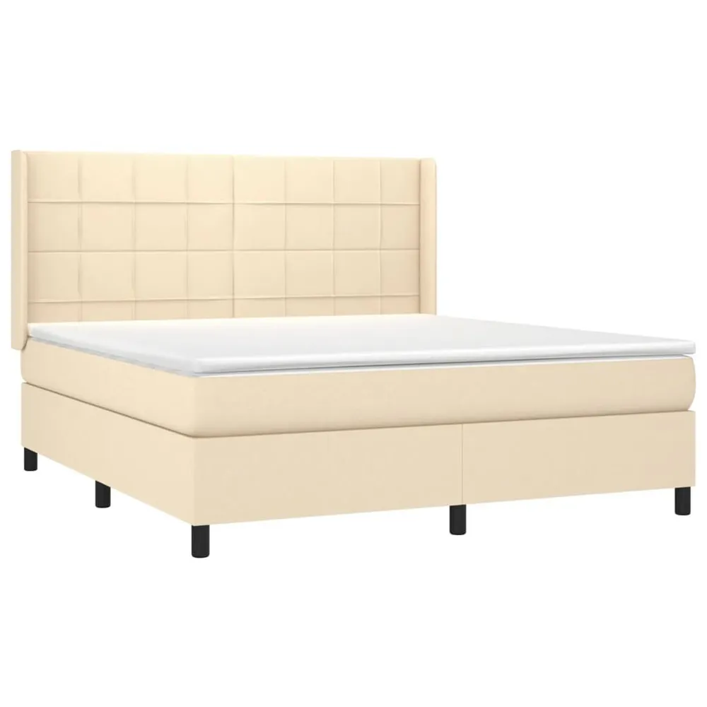 Cama box spring com colchão e LED 160x200 cm tecido cor creme
