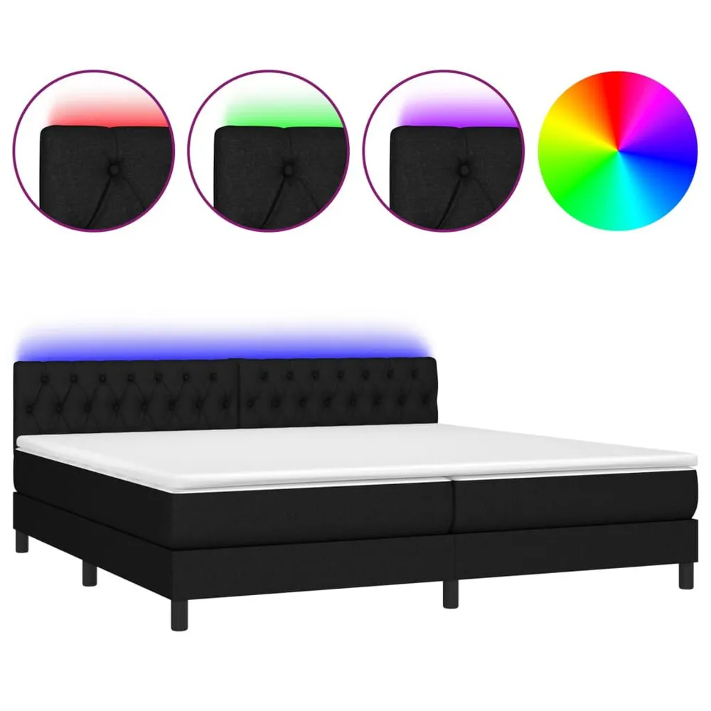 Cama box spring com colchão e LED 200x200 cm tecido preto