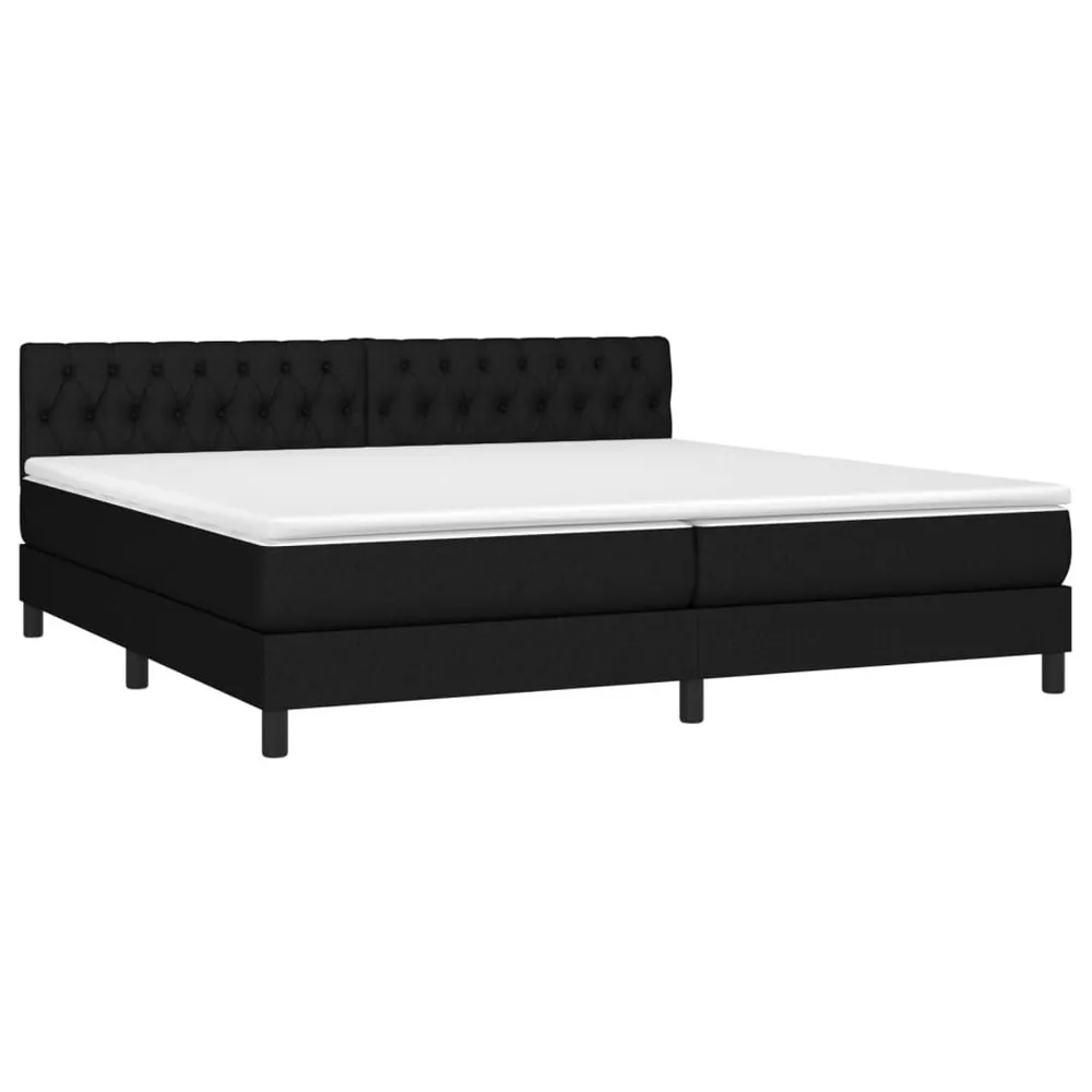 Cama box spring com colchão e LED 200x200 cm tecido preto