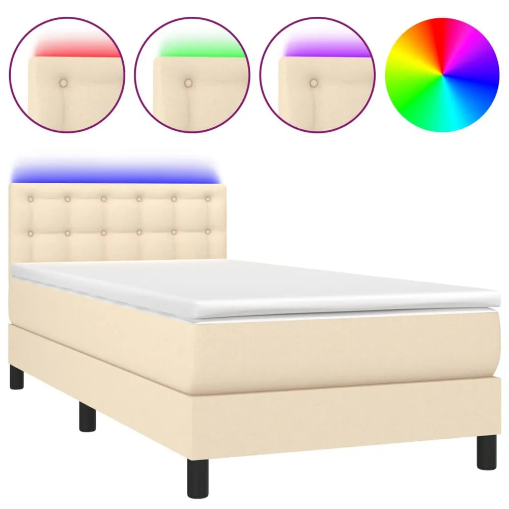 Cama box spring com colchão e LED 80x200 cm tecido cor creme