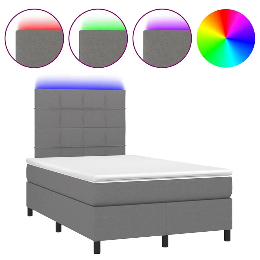 Cama box spring com colchão e LED 120x190 cm tecido cinza-escuro