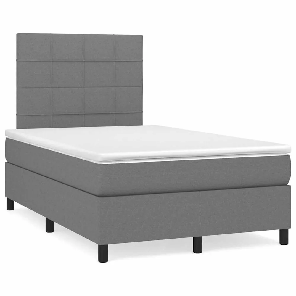 Cama box spring com colchão e LED 120x190 cm tecido cinza-escuro
