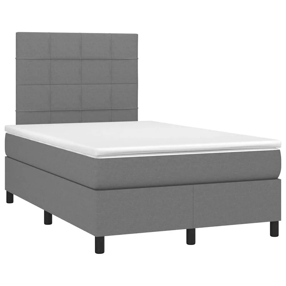 Cama box spring com colchão e LED 120x190 cm tecido cinza-escuro