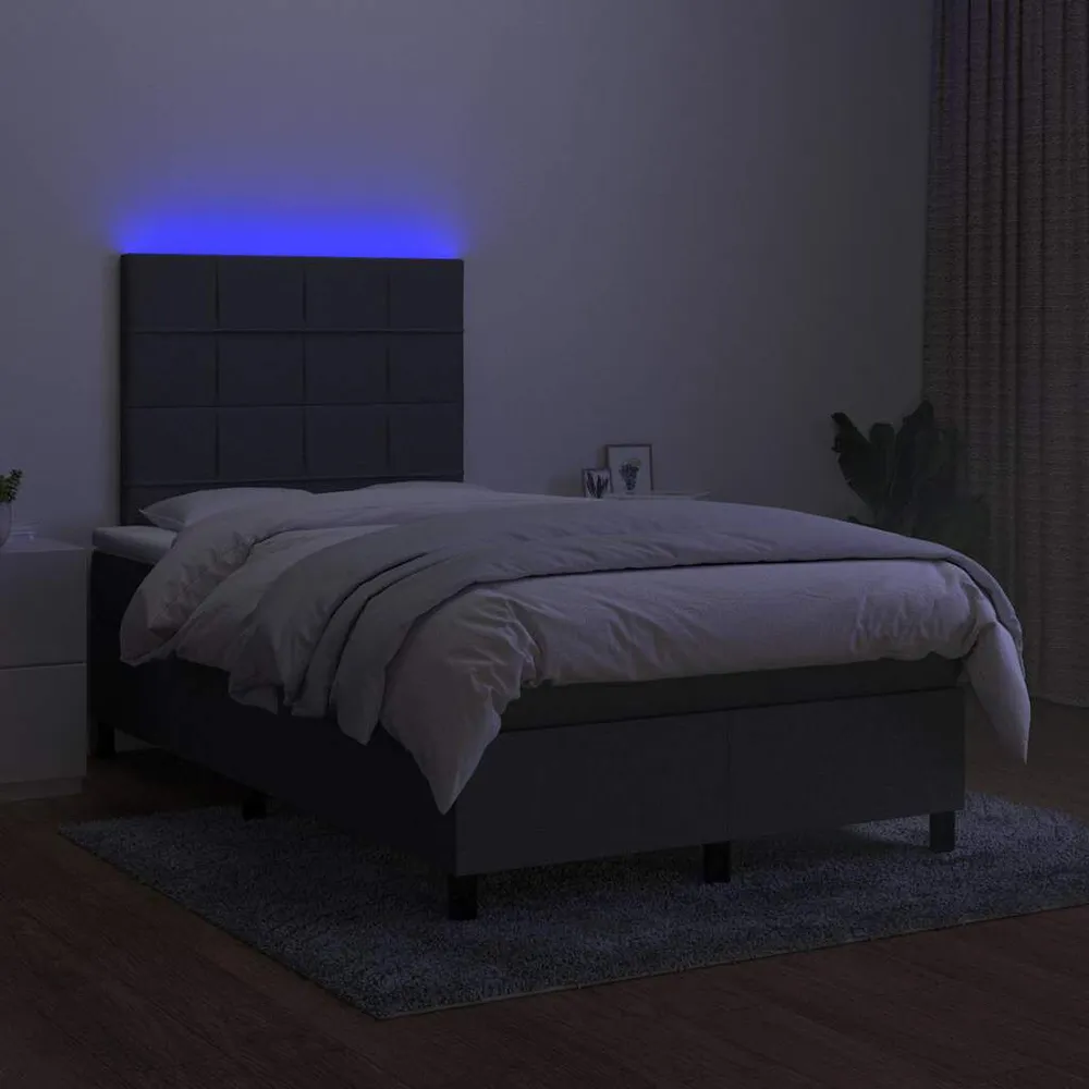 Cama box spring com colchão e LED 120x190 cm tecido cinza-escuro