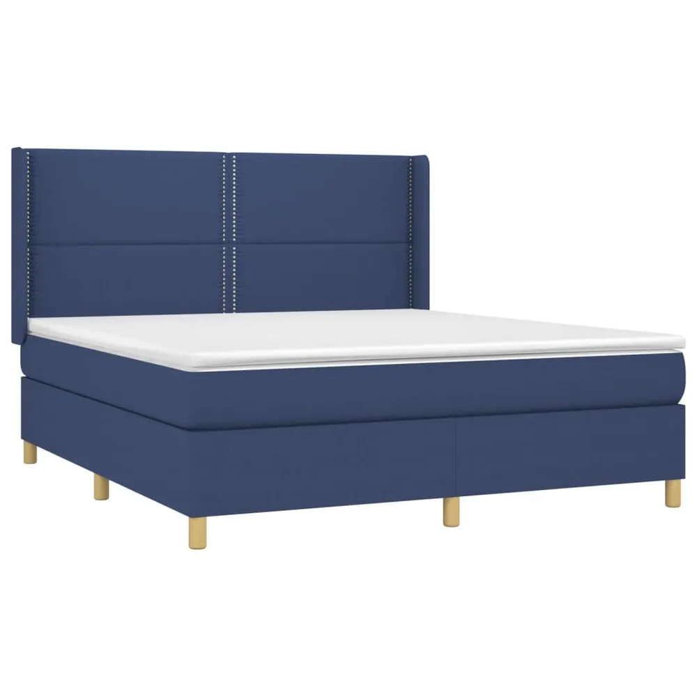Cama box spring com colchão e LED 180x200 cm tecido azul