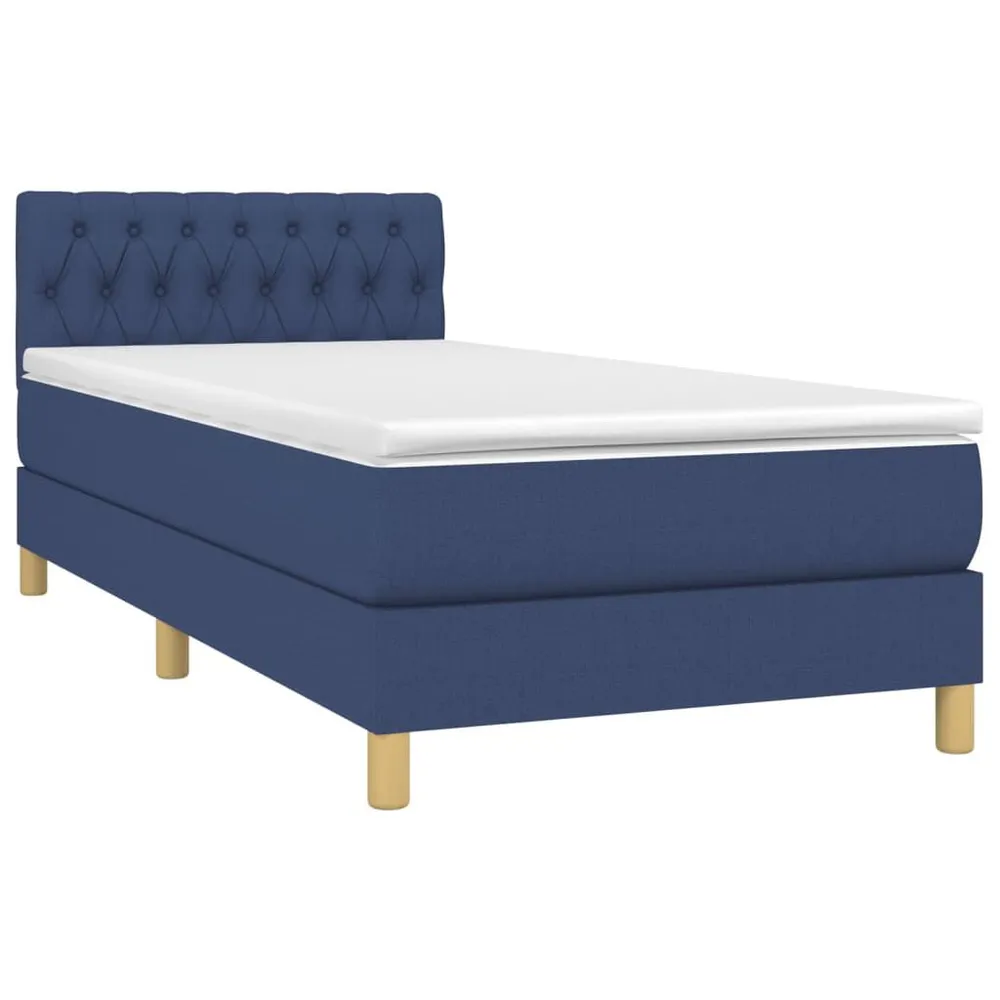 Cama box spring com colchão e LED 90x200 cm tecido azul