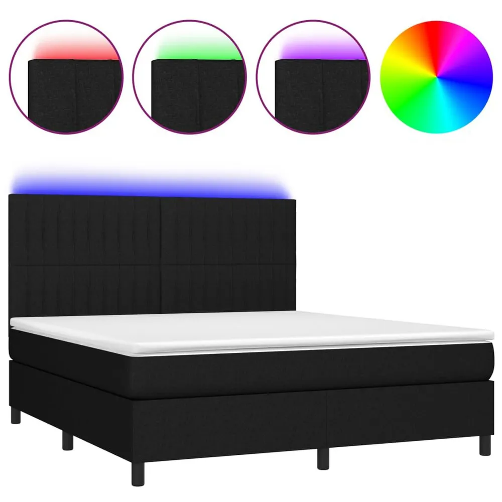 Cama box spring com colchão e LED 180x200 cm tecido preto