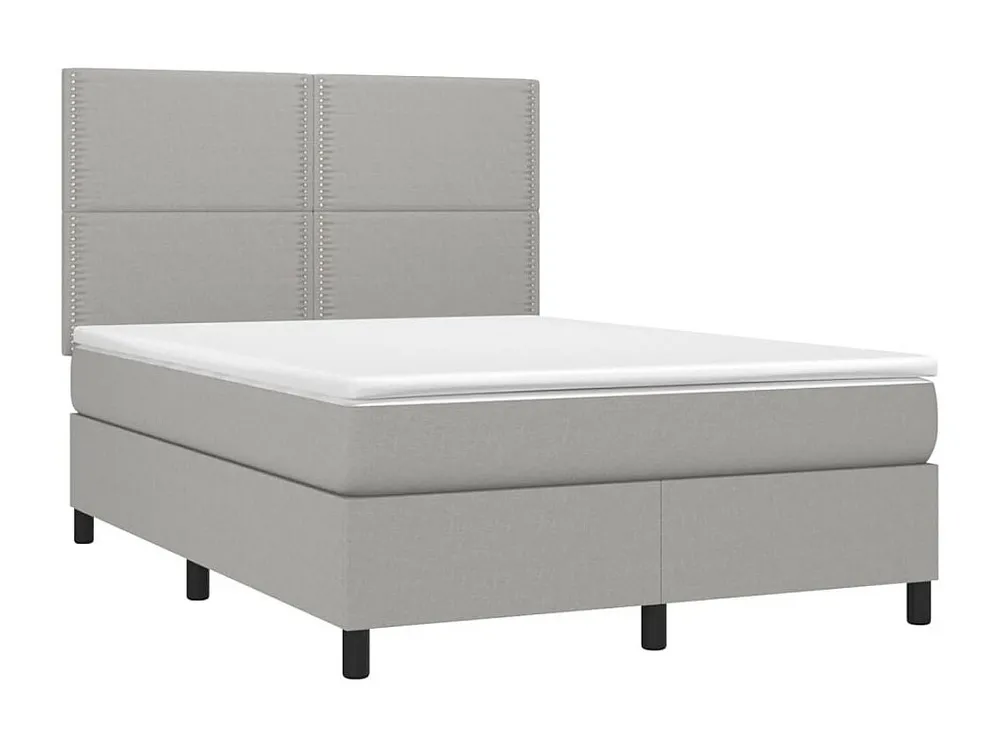 Cama box spring com colchão e LED 140x190 cm tecido cinza-claro