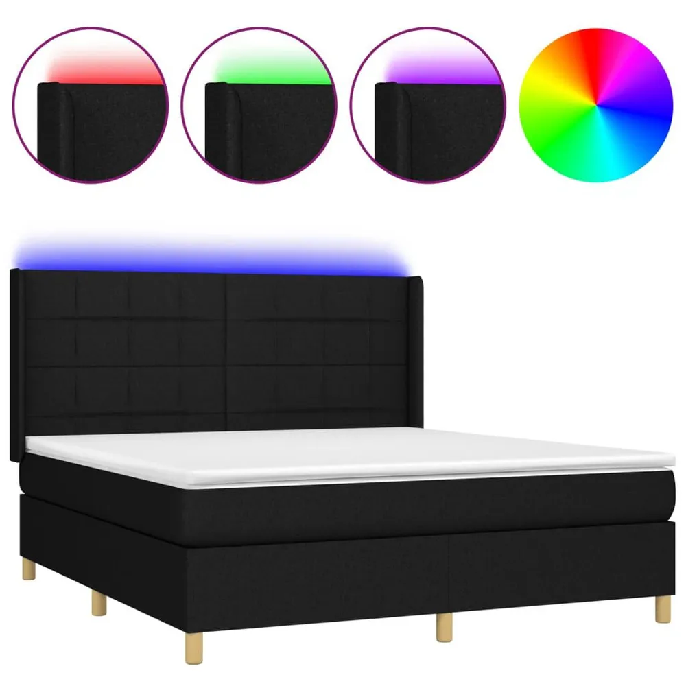 Cama box spring com colchão e LED 160x200 cm tecido preto