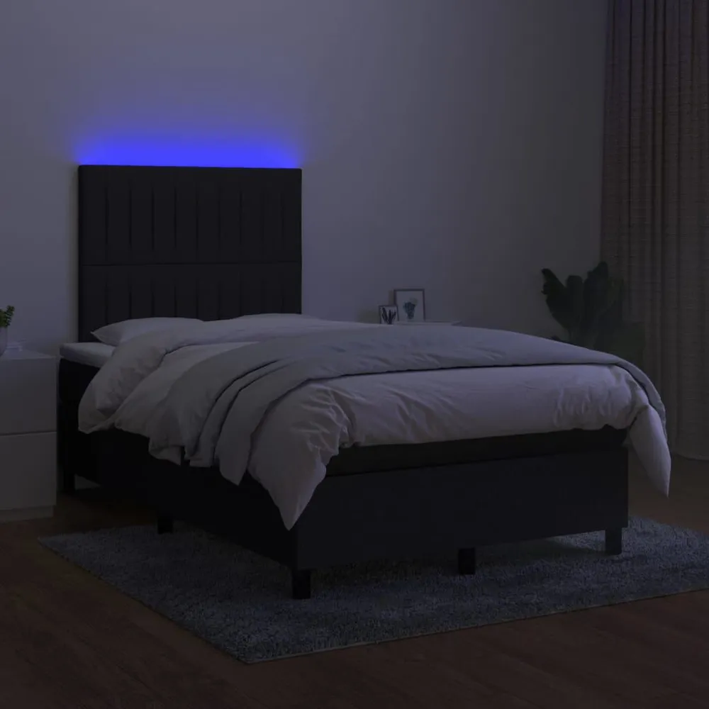 Cama box spring com colchão e LED 120x200 cm tecido preto