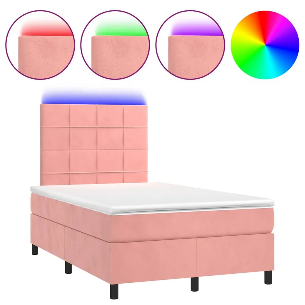 Cama box spring com colchão luzes e LED 120x190 cm veludo rosa