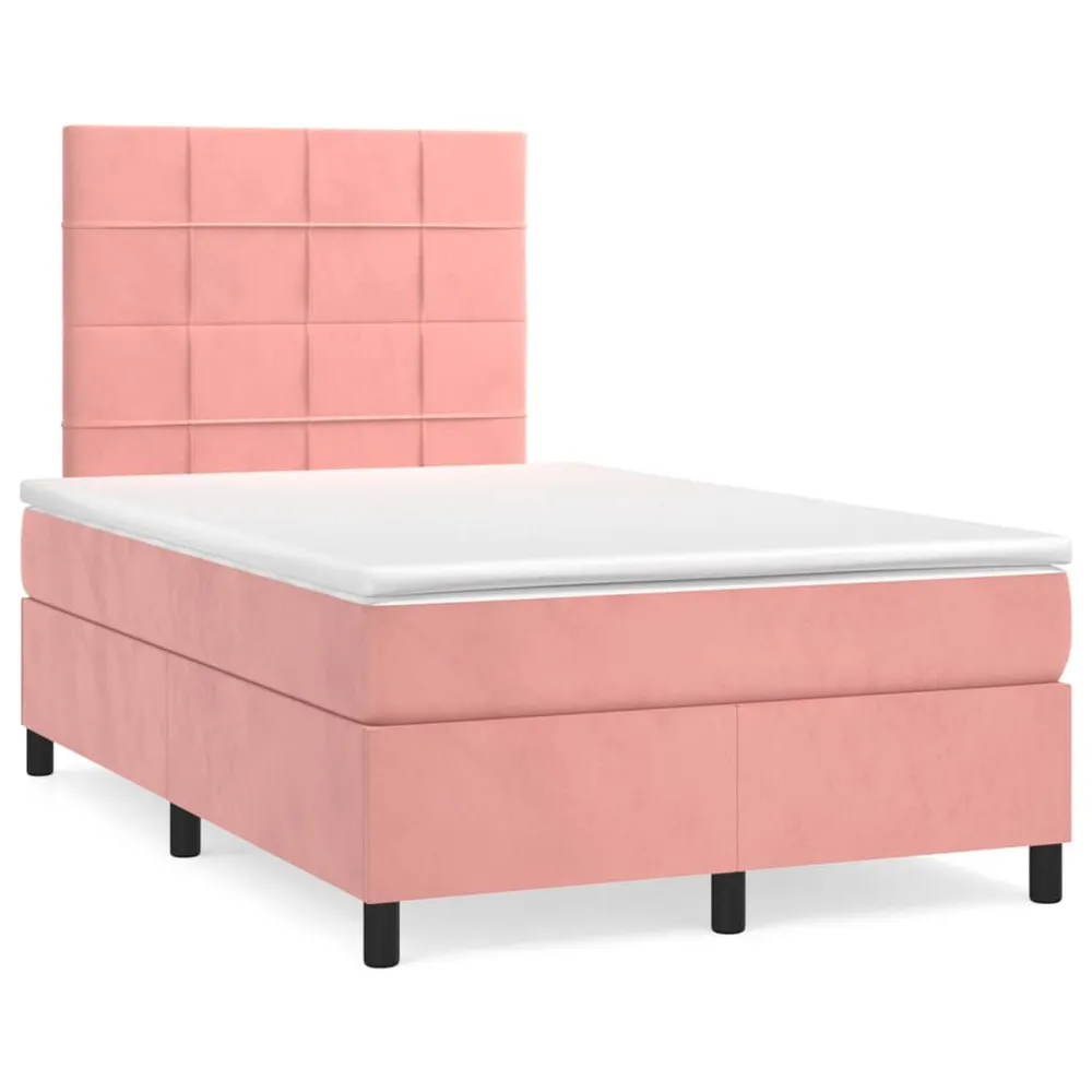 Cama box spring com colchão luzes e LED 120x190 cm veludo rosa