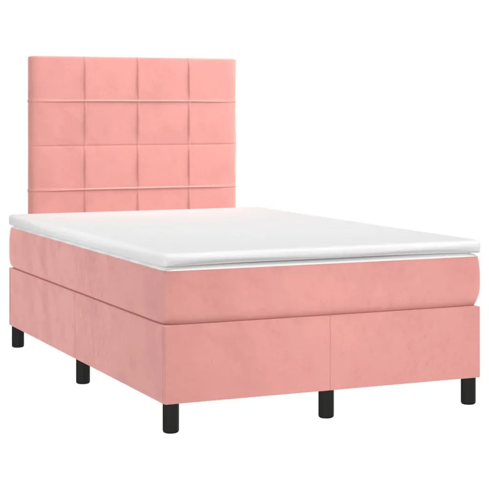Cama box spring com colchão luzes e LED 120x190 cm veludo rosa