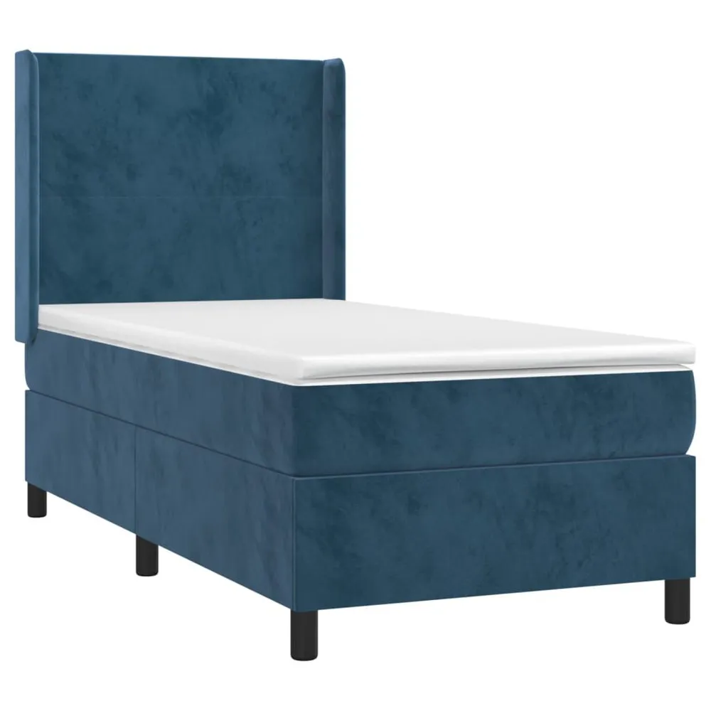 Cama box spring com colchão/LED 100x200 cm veludo azul-escuro