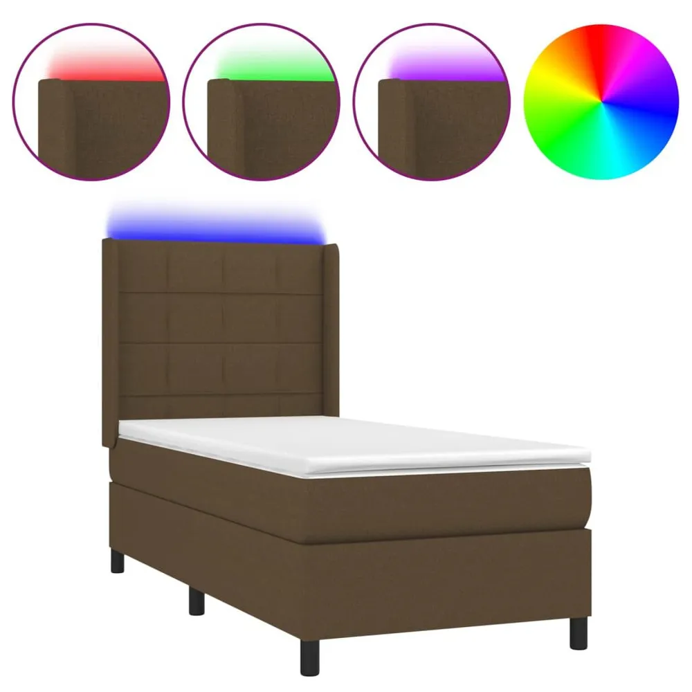 Cama box spring com colchão/LED 100x200cm tecido castanho-escuro