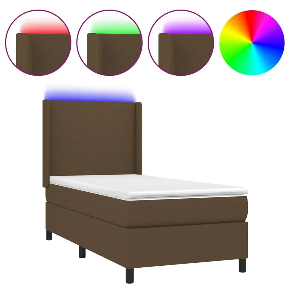 Cama box spring com colchão/LED 100x200cm tecido castanho-escuro