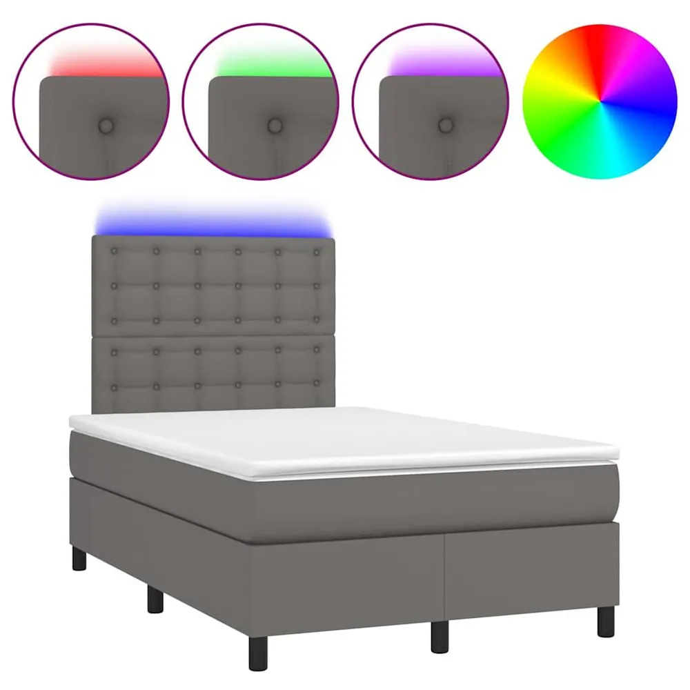 Cama box spring com colchão/LED 120x190cm couro artificial cinza