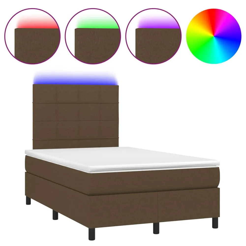 Cama box spring com colchão/LED 120x190cm tecido castanho-escuro