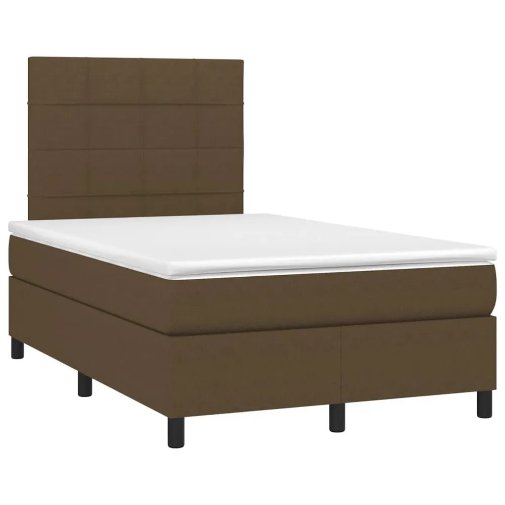 Cama box spring com colchão/LED 120x190cm tecido castanho-escuro