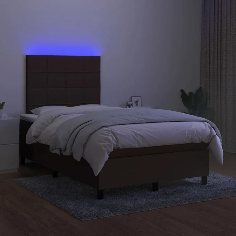 Cama box spring com colchão/LED 120x190cm tecido castanho-escuro