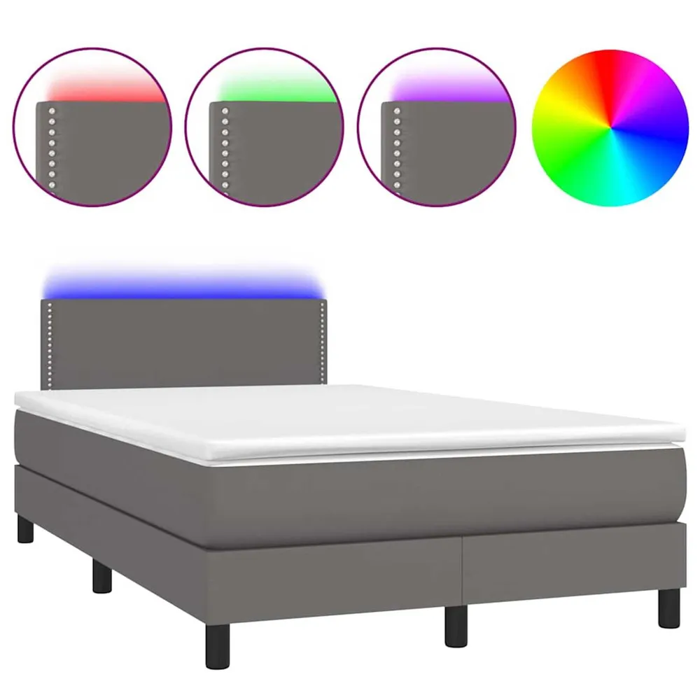 Cama box spring com colchão/LED 120x190cm couro artificial cinza